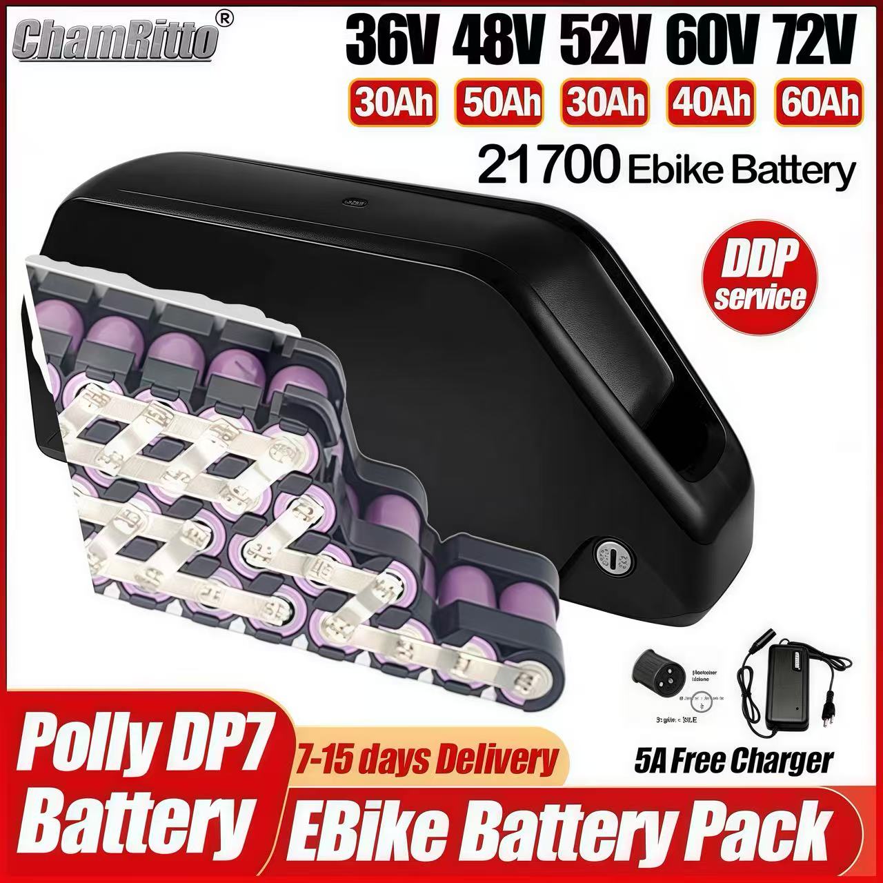 72V 50Ah 21700 Lithium Battery - Hailong Electric bike 36v 48v 52v