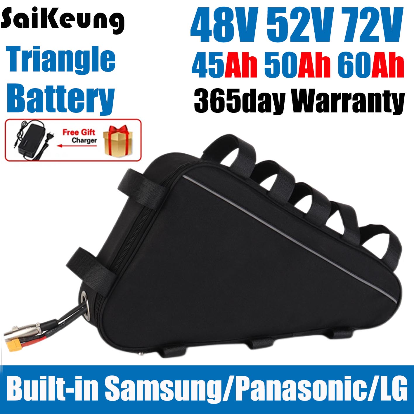 72V 50Ah 21700 Lithium Battery - Cham Electric Bike Triangle 48V 45AH